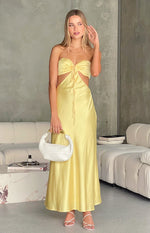 Lili Yellow Satin Strapless Maxi Dress Image