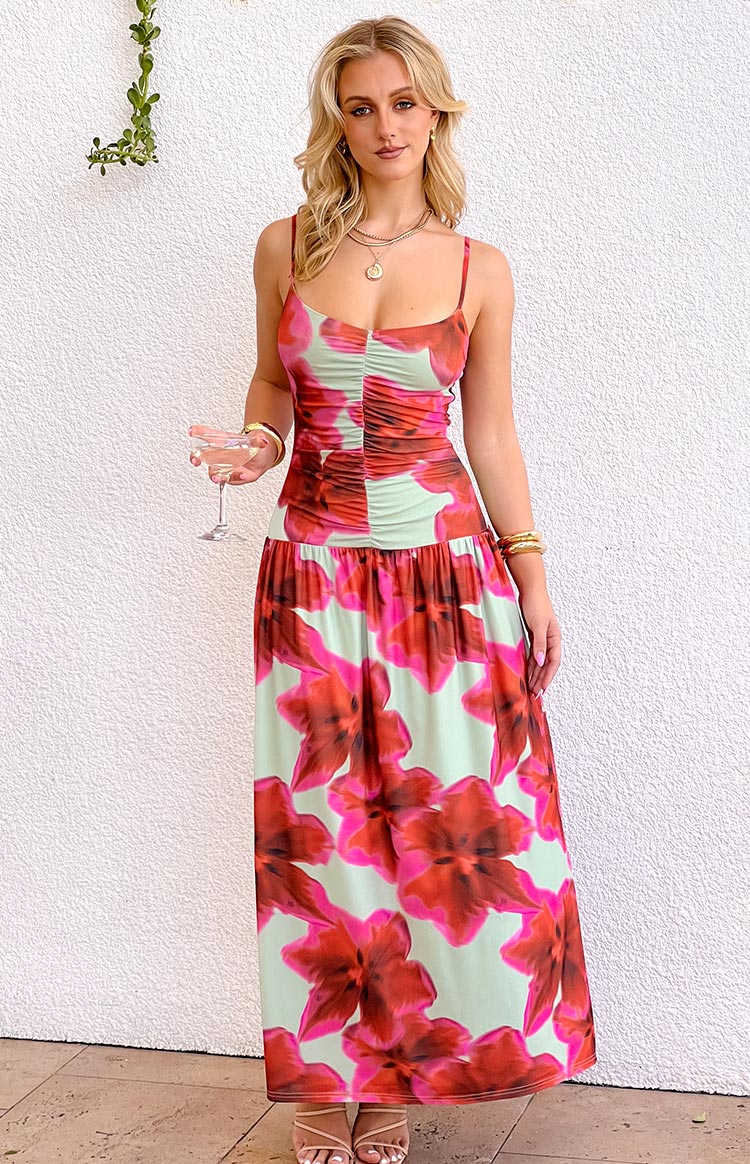 Lilliana Green Floral Print Maxi Dress Image