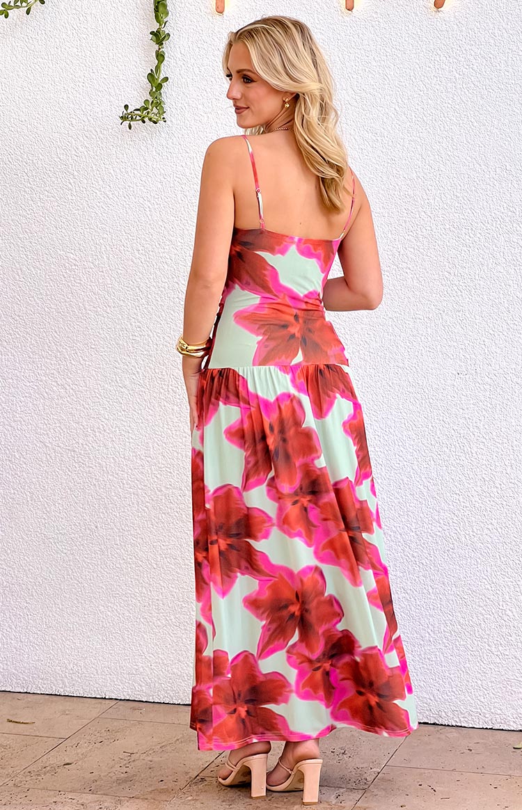 Lilliana Green Floral Print Maxi Dress Image