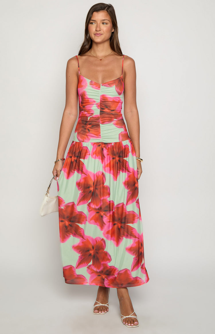 Lilliana Green Floral Print Maxi Dress Image