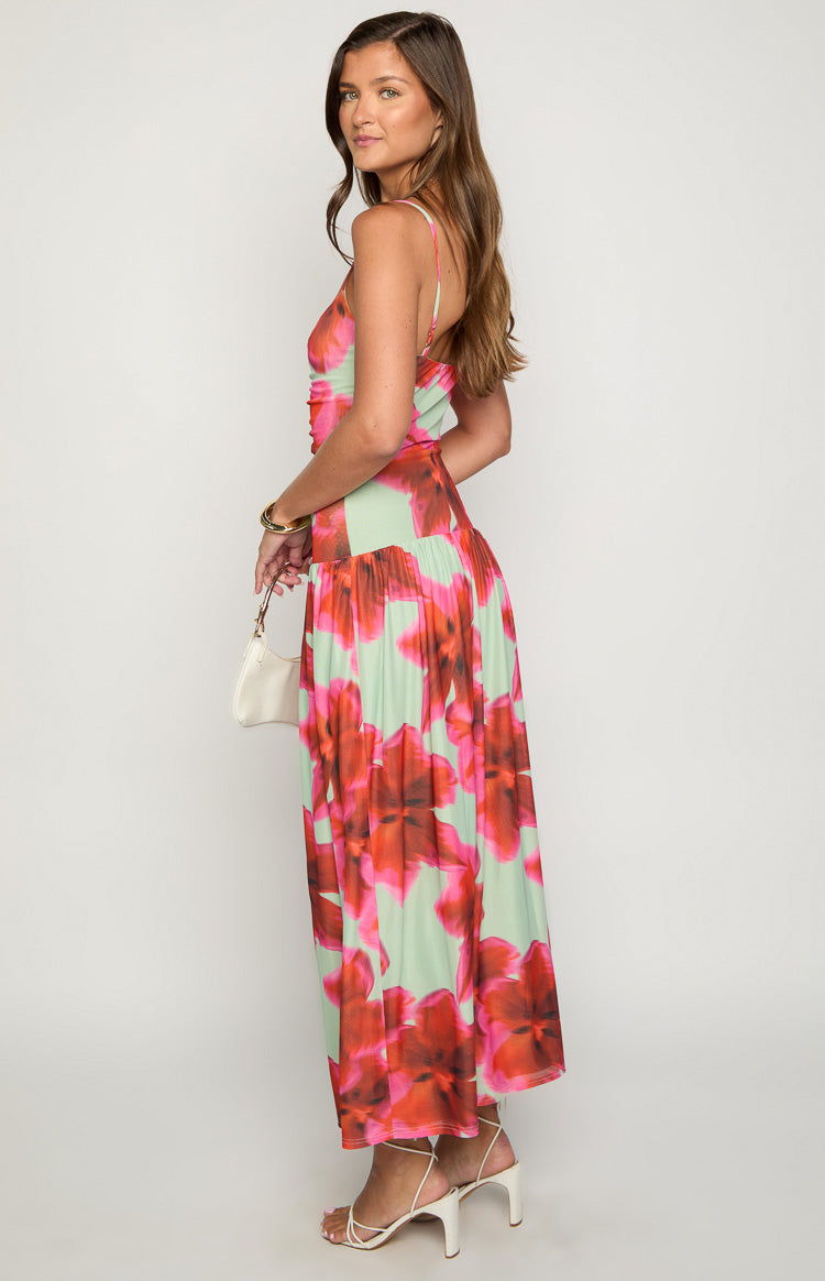 Lilliana Green Floral Print Maxi Dress Image