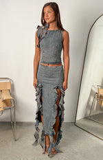 Lioness Rendezvous Faded Denim Maxi Skirt Image