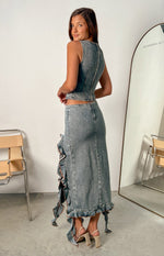 Lioness Rendezvous Faded Denim Maxi Skirt Image