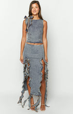 Lioness Rendezvous Faded Denim Maxi Skirt Image
