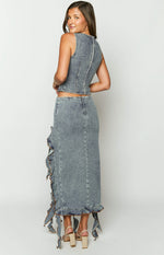 Lioness Rendezvous Faded Denim Maxi Skirt Image