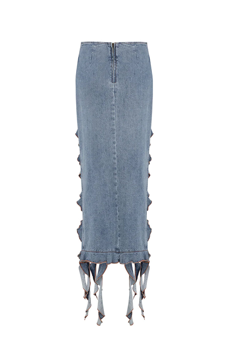 Lioness Rendezvous Faded Denim Maxi Skirt Image