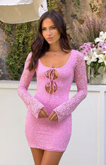 Love Me Pink Lace Long Sleeve Mini Dress Image