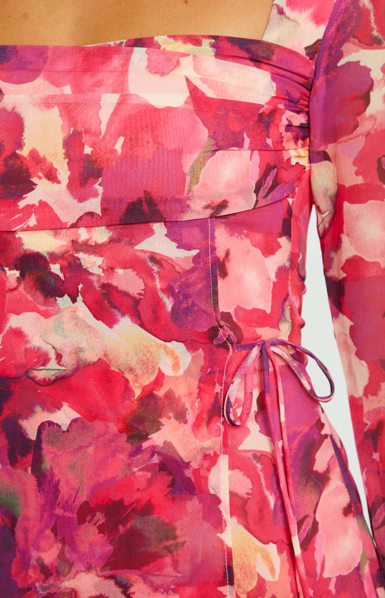 Lucy Pink Print Long Sleeve Mini Dress – Beginning Boutique