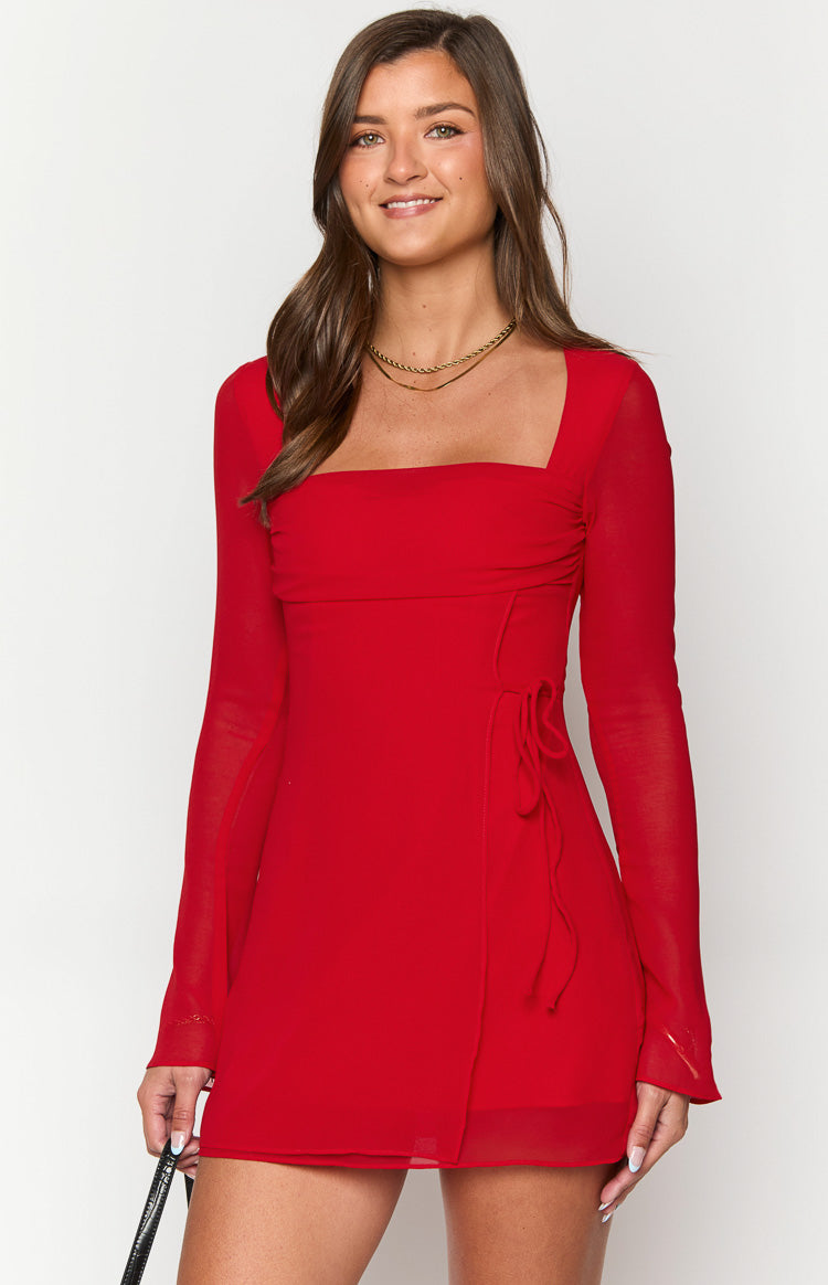 Lucy Red Long Sleeve Mini Dress Image