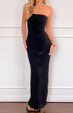 Lulana Black Strapless Rhinestone Maxi Dress Image