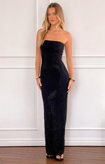 Lulana Black Strapless Rhinestone Maxi Dress Image