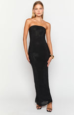 Lulana Black Strapless Rhinestone Maxi Dress Image