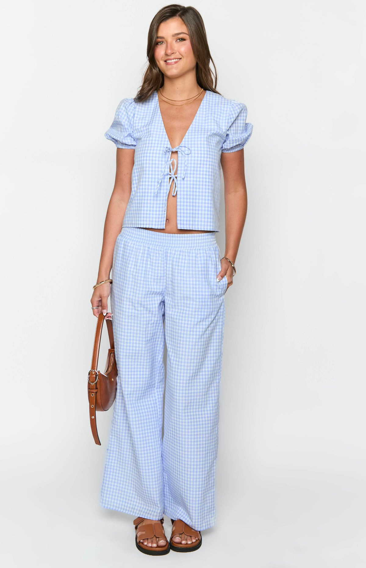 Lunya Blue Gingham Tie Up Top Image