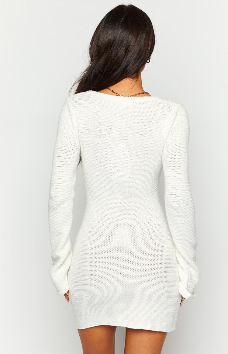 Magnus White Crochet Long Sleeve Mini Dress Image