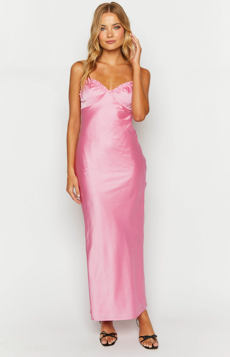 Mallory Pink Satin Maxi Dress Image