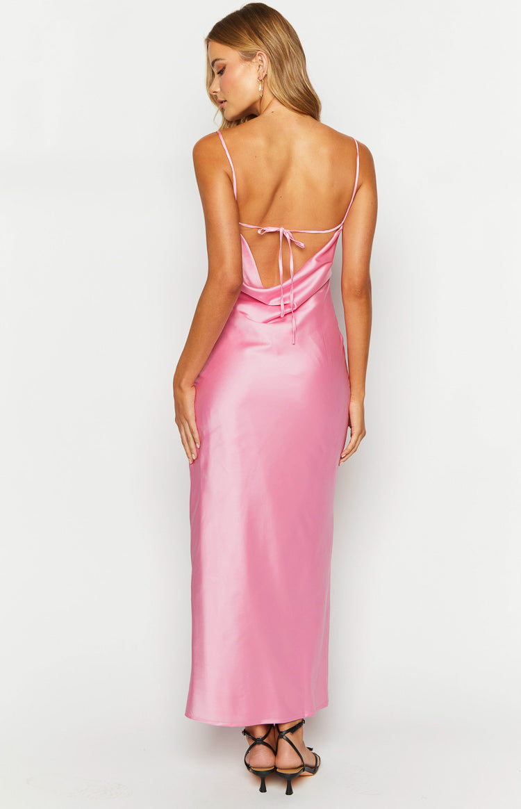 Mallory Pink Satin Maxi Dress Image
