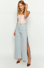 Marelle Light Denim Wide Leg Side Split Jeans – Beginning Boutique