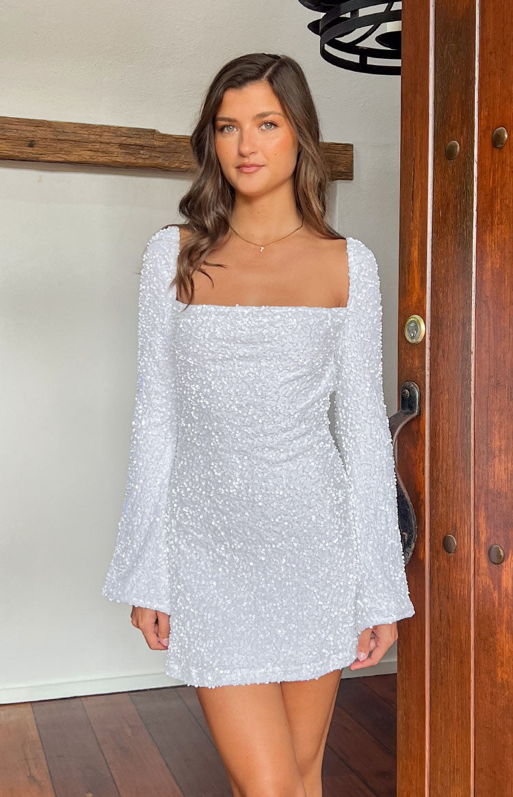 Marienne White Velvet Sequin Mini Dress Sale
