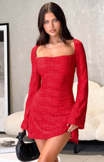 Marienne Red Lace Long Sleeve Mini Dress Image