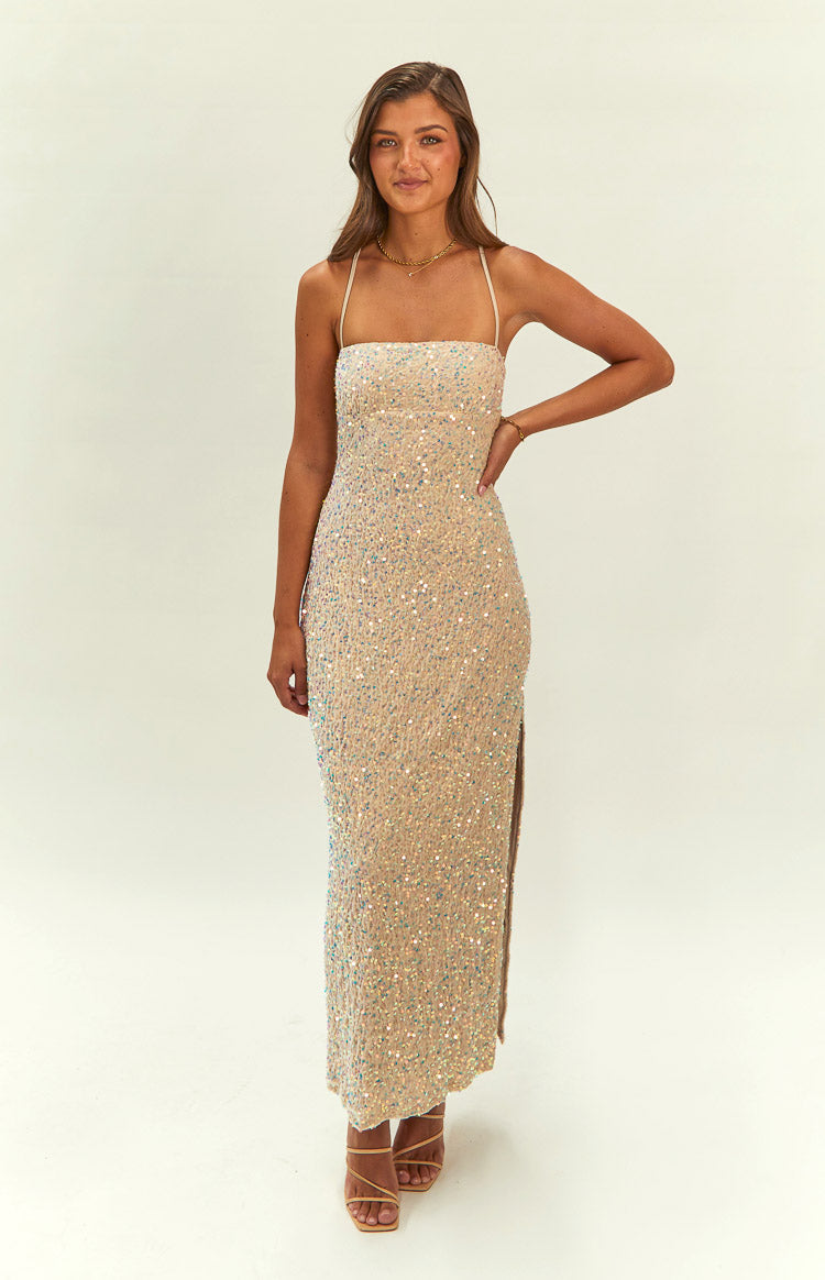 Shop Formal Dress - Miranda Gold Velvet Formal Maxi Dress sixth image