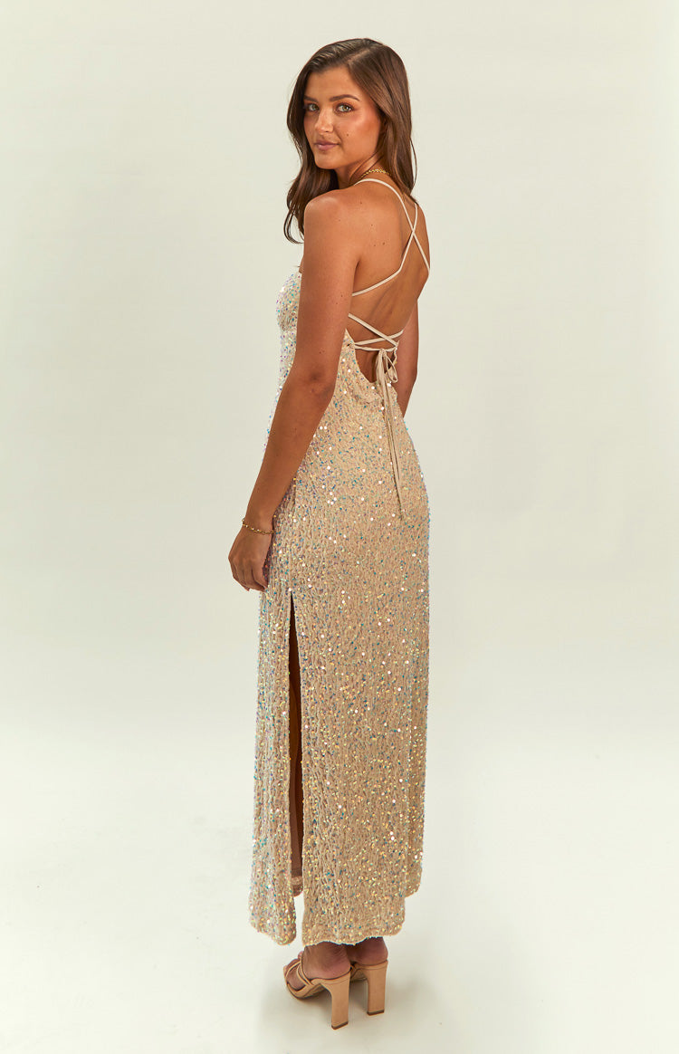 Shop Formal Dress - Miranda Gold Velvet Formal Maxi Dress secondary image