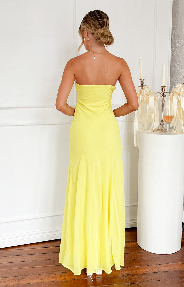 Shop Formal Dress - Myka Yellow Strapless Maxi Dress fifth image
