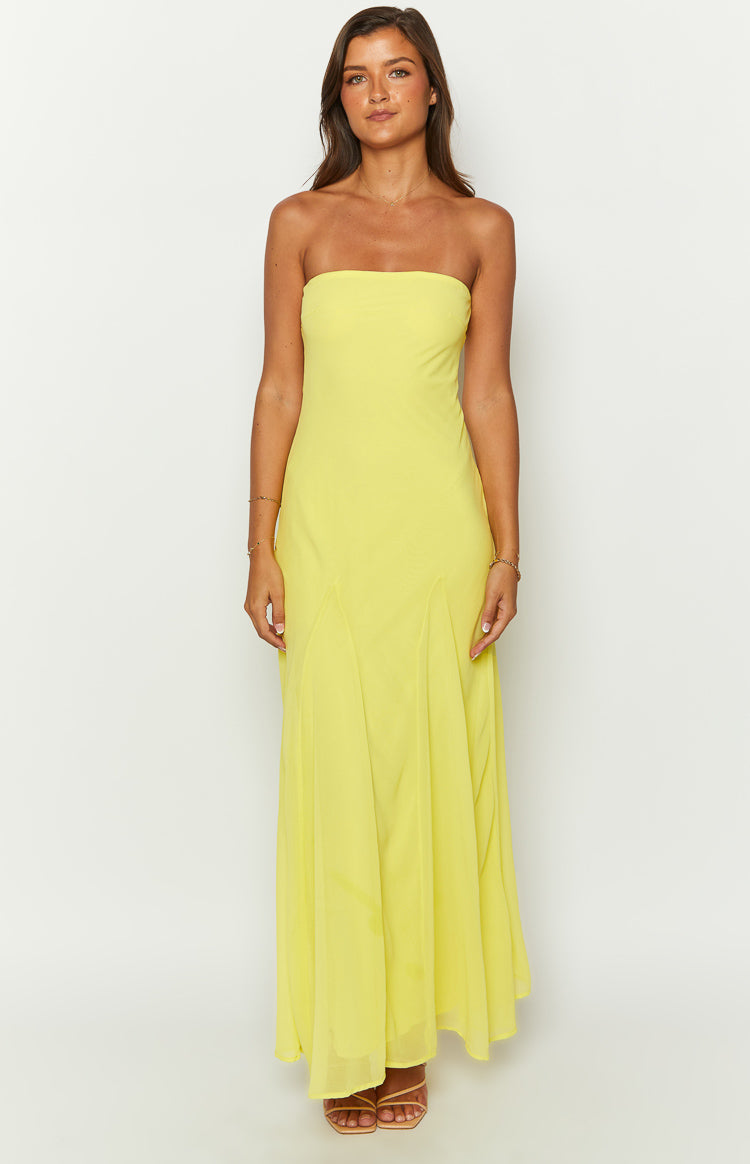 Shop Formal Dress - Myka Yellow Strapless Maxi Dress sixth image