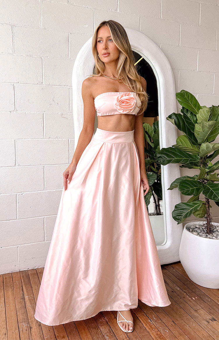 Nakiyah Pink Satin High Waisted Maxi Skirt Image