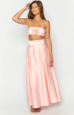 Nakiyah Pink Satin High Waisted Maxi Skirt Image