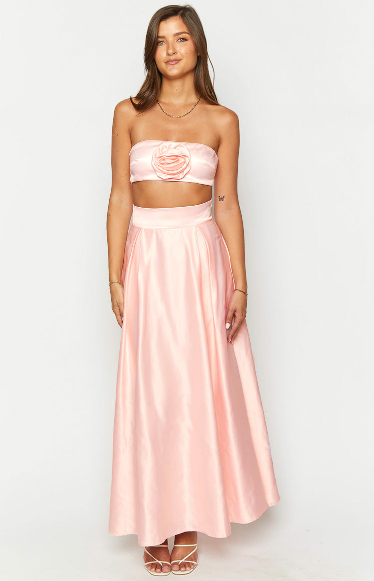 Nakiyah Pink Satin High Waisted Maxi Skirt Image