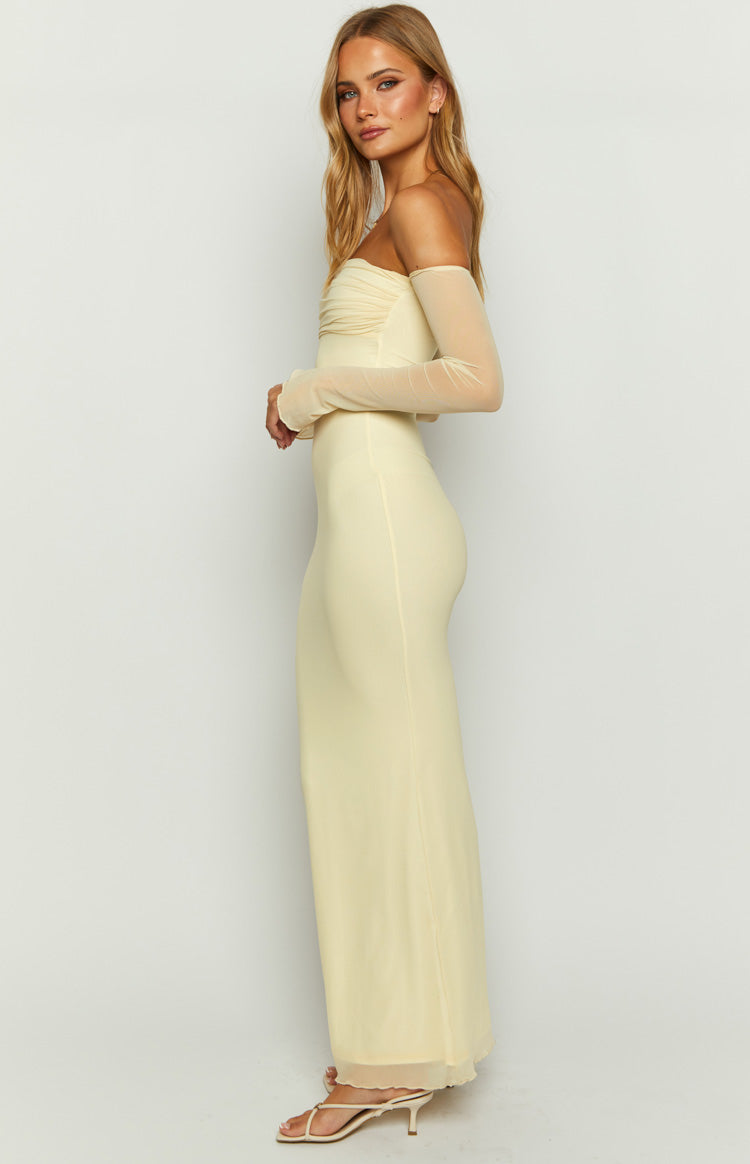 Shop Formal Dress - Odette Cream Long Sleeve Formal Maxi Dress fourth image