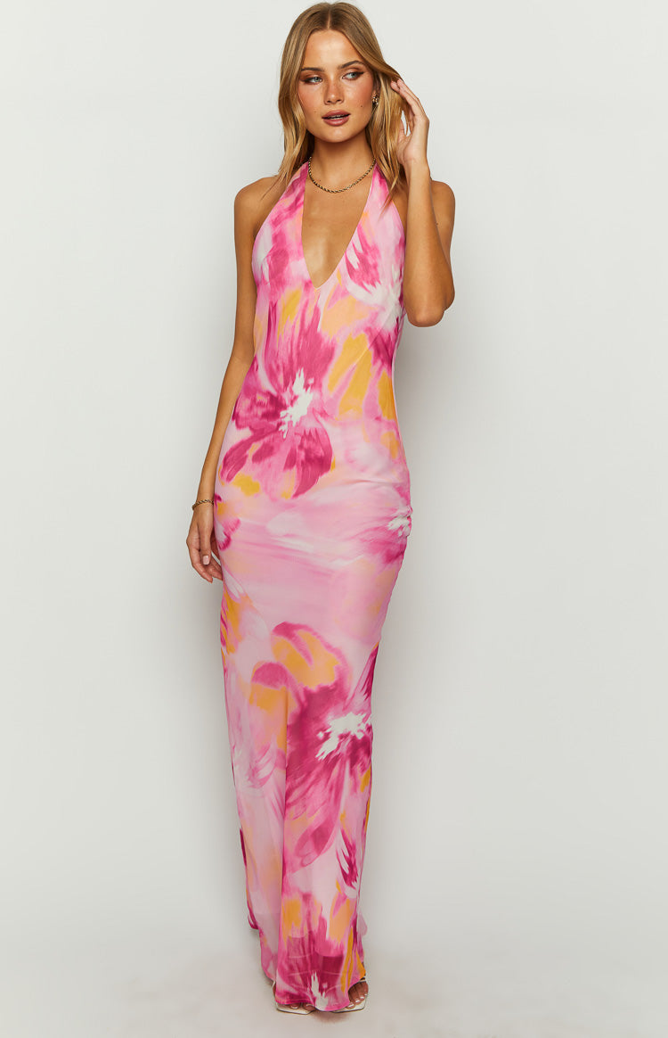 Orleans Pink Hibiscus Print Maxi Dress – Beginning Boutique