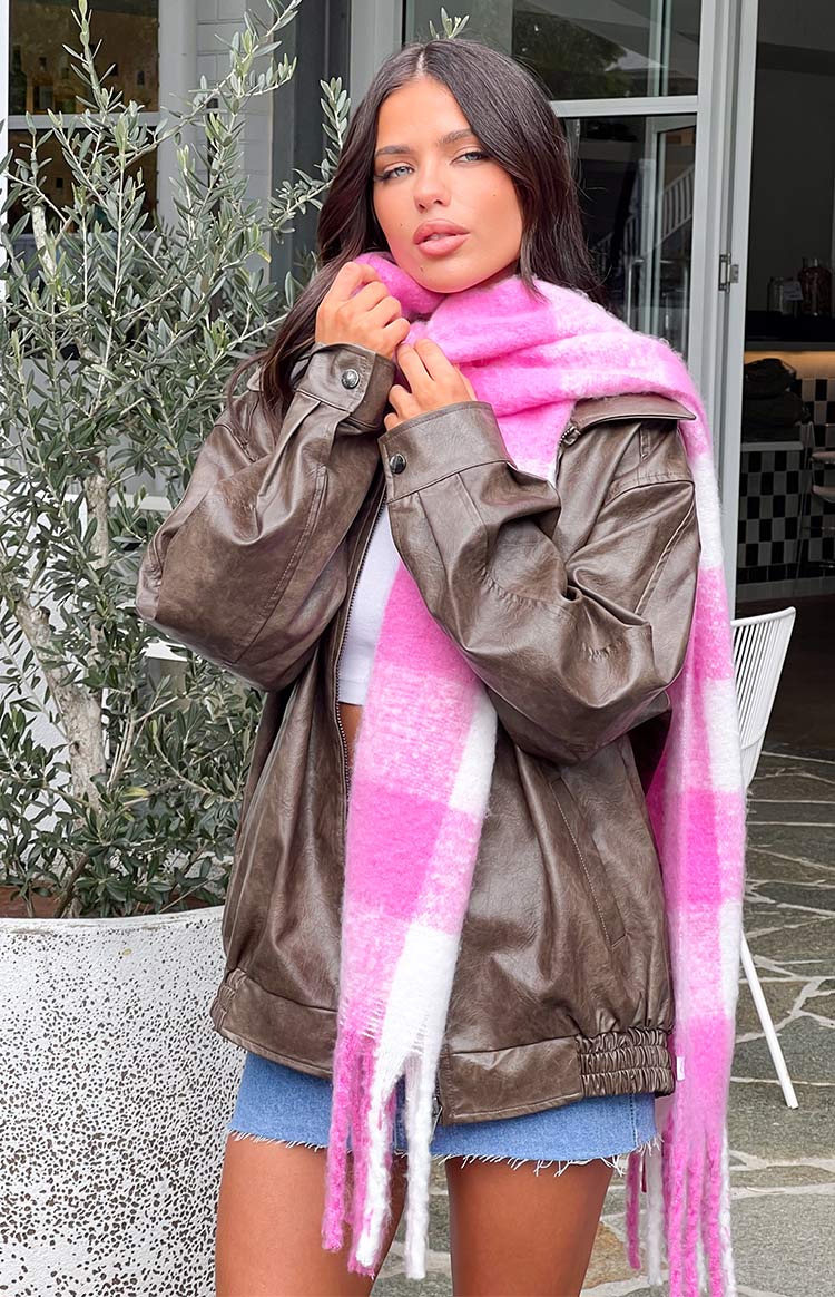 Pink Check Blanket Scarf Image