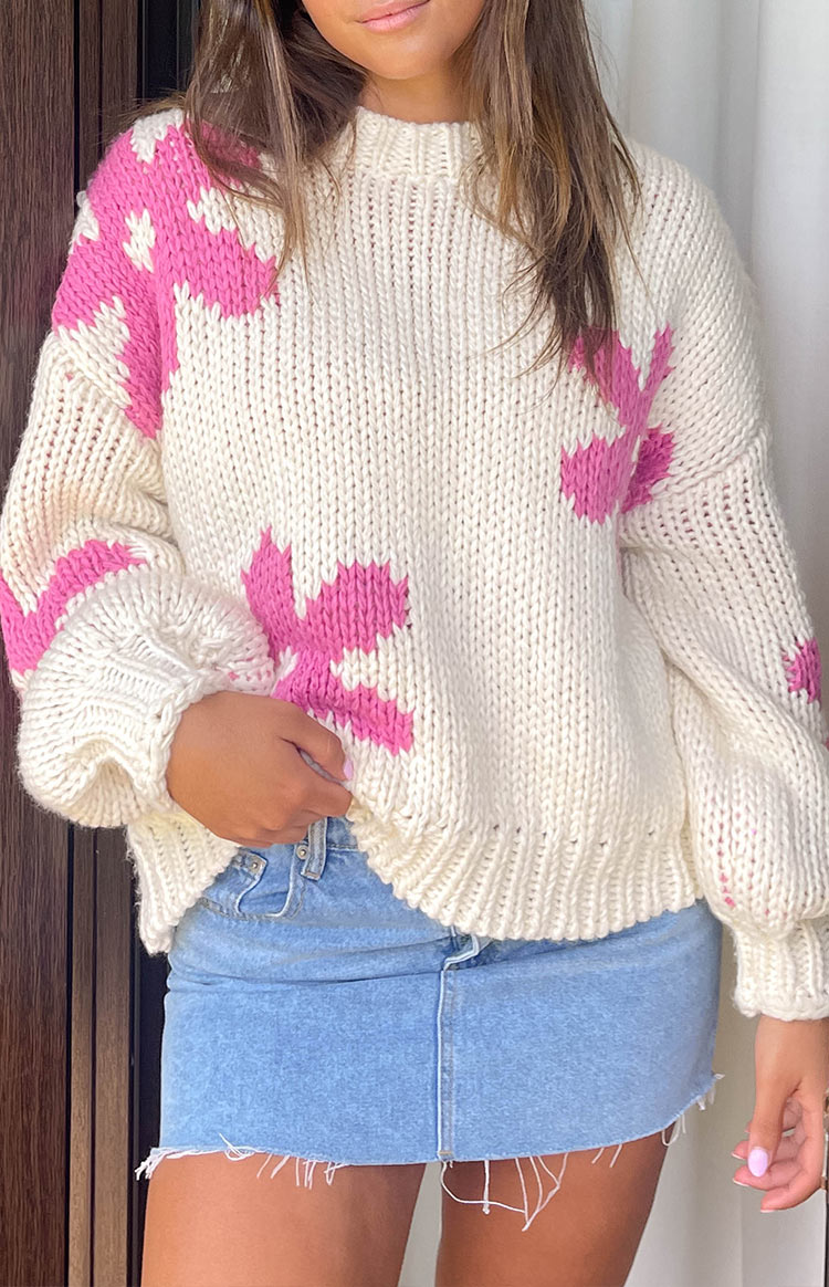 Ryver Cream Flower Knit Sweater Image