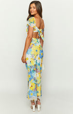 Raymi Blue Floral Chiffon Maxi Dress Image