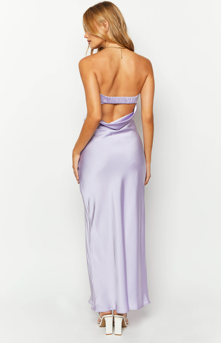 Shop Formal Dress - Rhea Purple Satin Strapless Maxi Dress secondary image