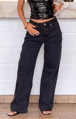 She's Yours Black Wide Leg Boyfriend Jeans Image