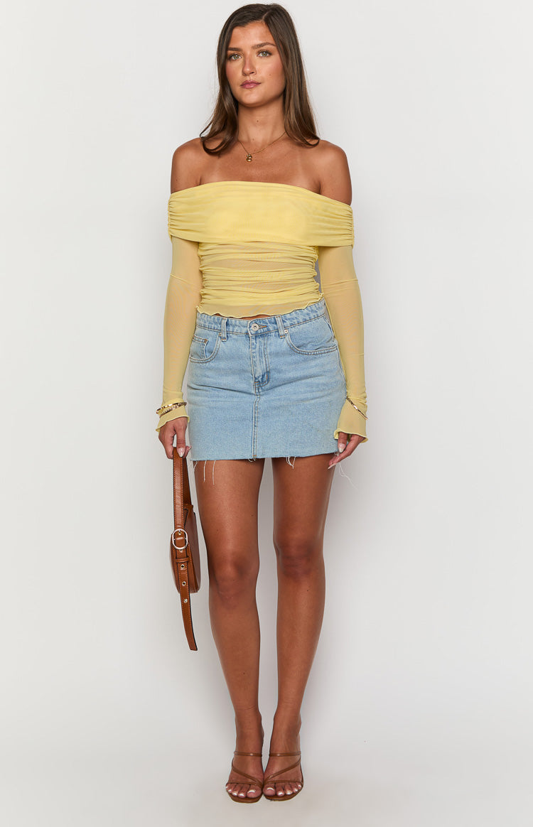 Sky Yellow Mesh Off Shoulder Top Image