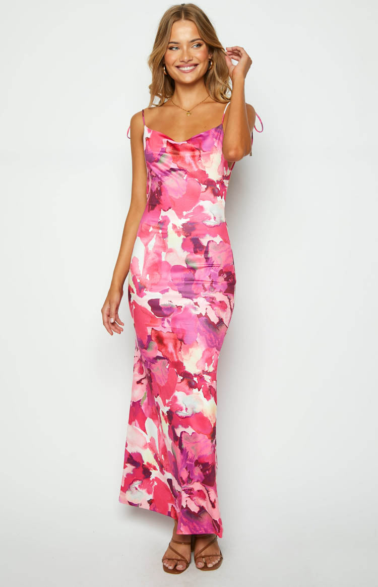 Selena Pink Print Maxi Dress – Beginning Boutique