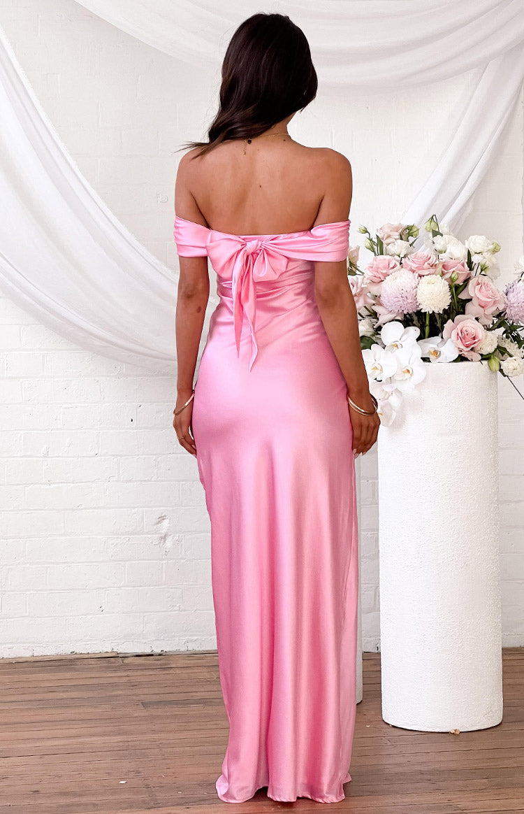 Shop Formal Dress - Seraphina Pink Off The Shoulder Maxi Dress fifth image