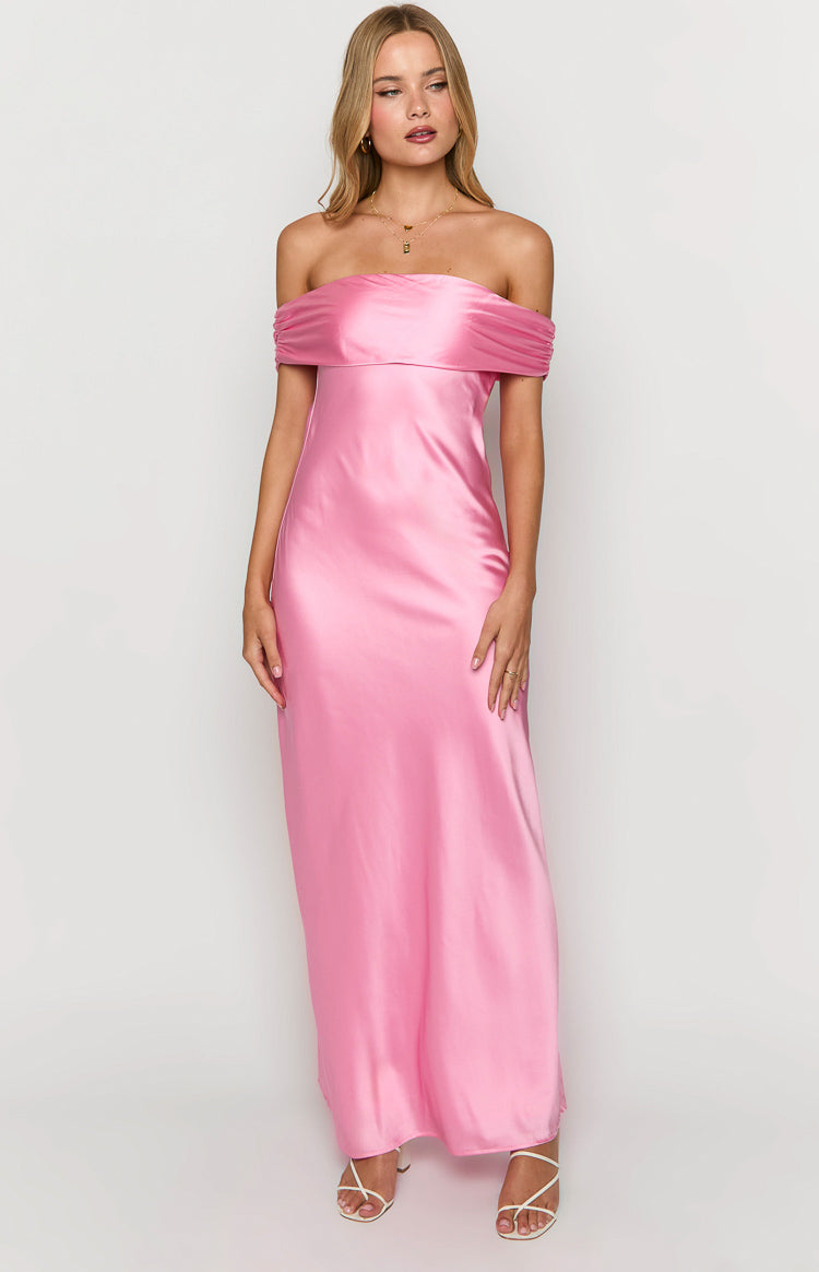 Shop Formal Dress - Seraphina Pink Off The Shoulder Maxi Dress sixth image