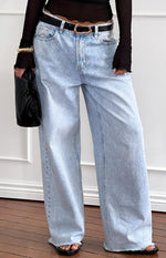 She's Yours Light Wash Denim Wide Leg Boyfriend Jeans Image