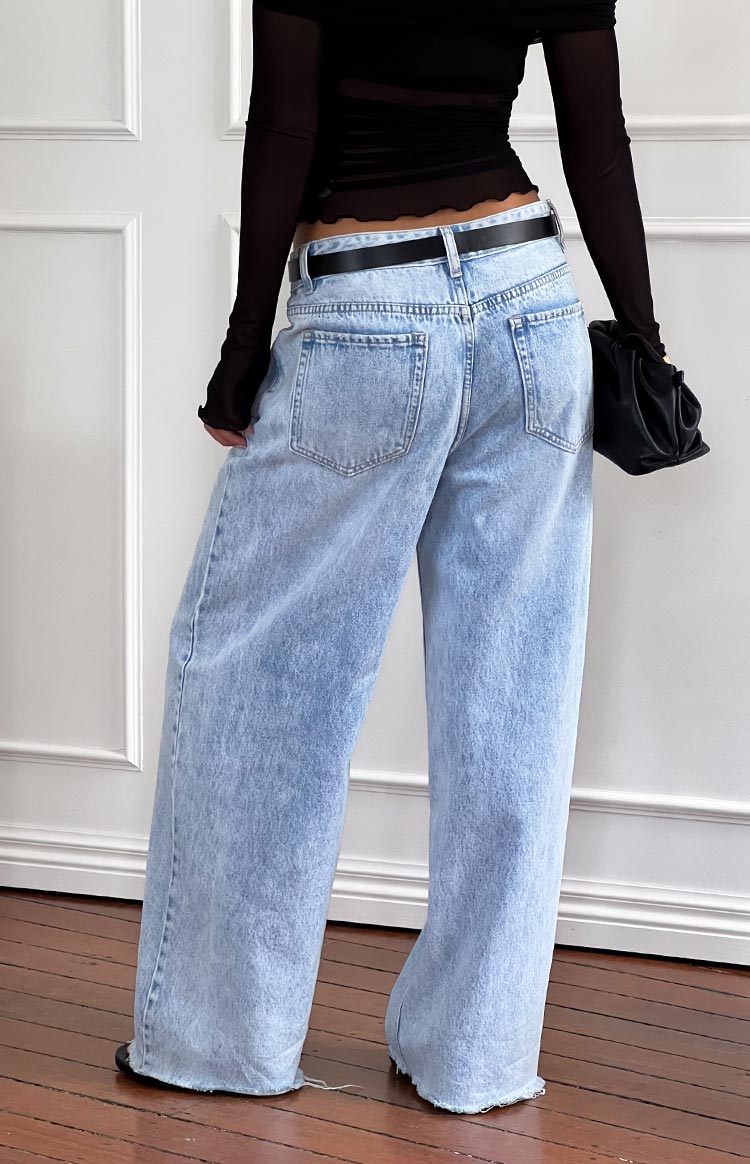She's Yours Light Wash Denim Wide Leg Boyfriend Jeans Image