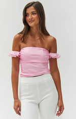 Silvia Pink Satin Crop Top Image