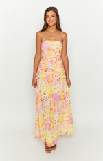 Sinclair Yellow Floral Print Strapless Maxi Dress Image