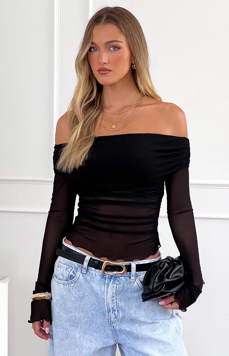 Sky Black Mesh Off Shoulder Top Image