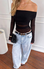 Sky Black Mesh Off Shoulder Top Image