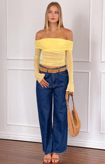 Sky Yellow Mesh Off Shoulder Top Image