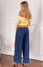 Sky Yellow Mesh Off Shoulder Top Image