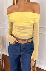 Sky Yellow Mesh Off Shoulder Top Image